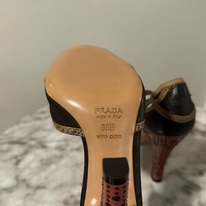 Prada VINTAGE Black heels with snake skin detail and ruby crystal heels- perfect